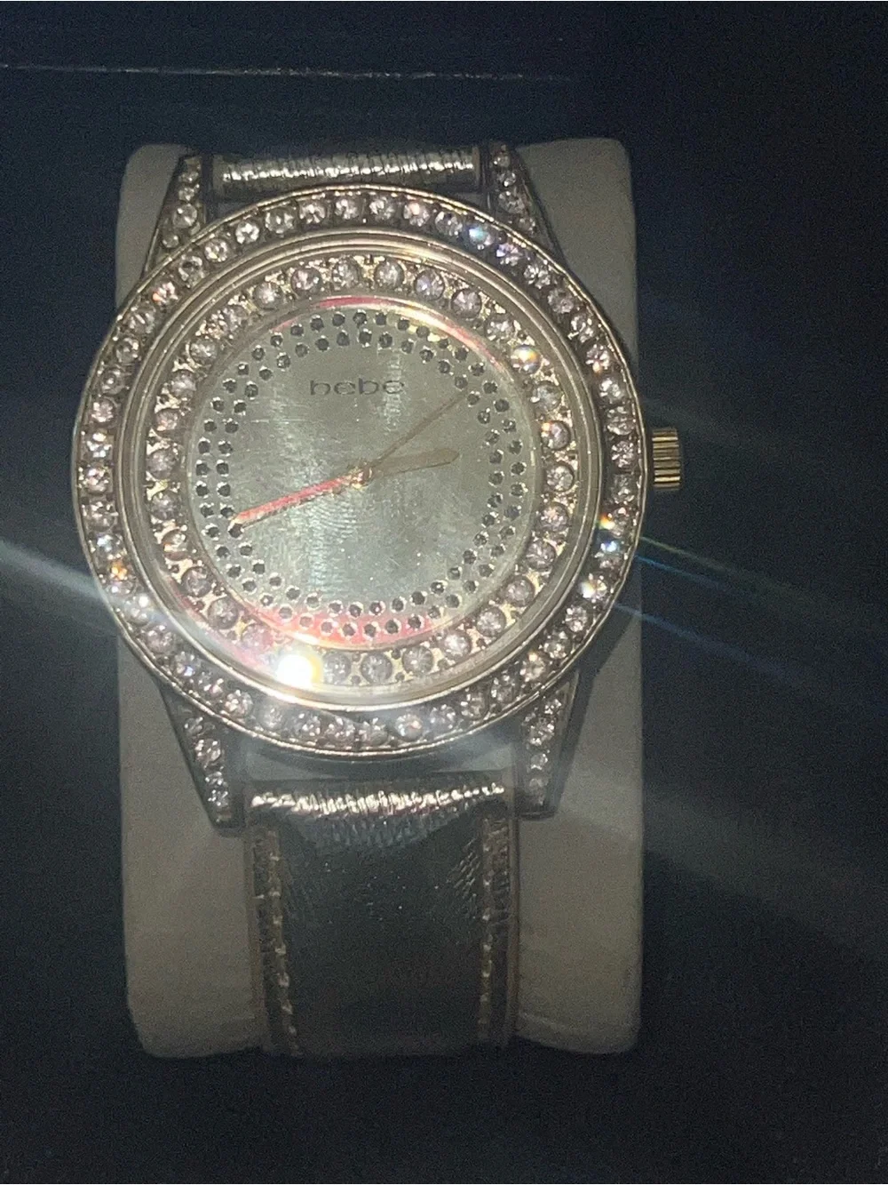 bebe Silver-Tone Crystal Accent Women's Watch